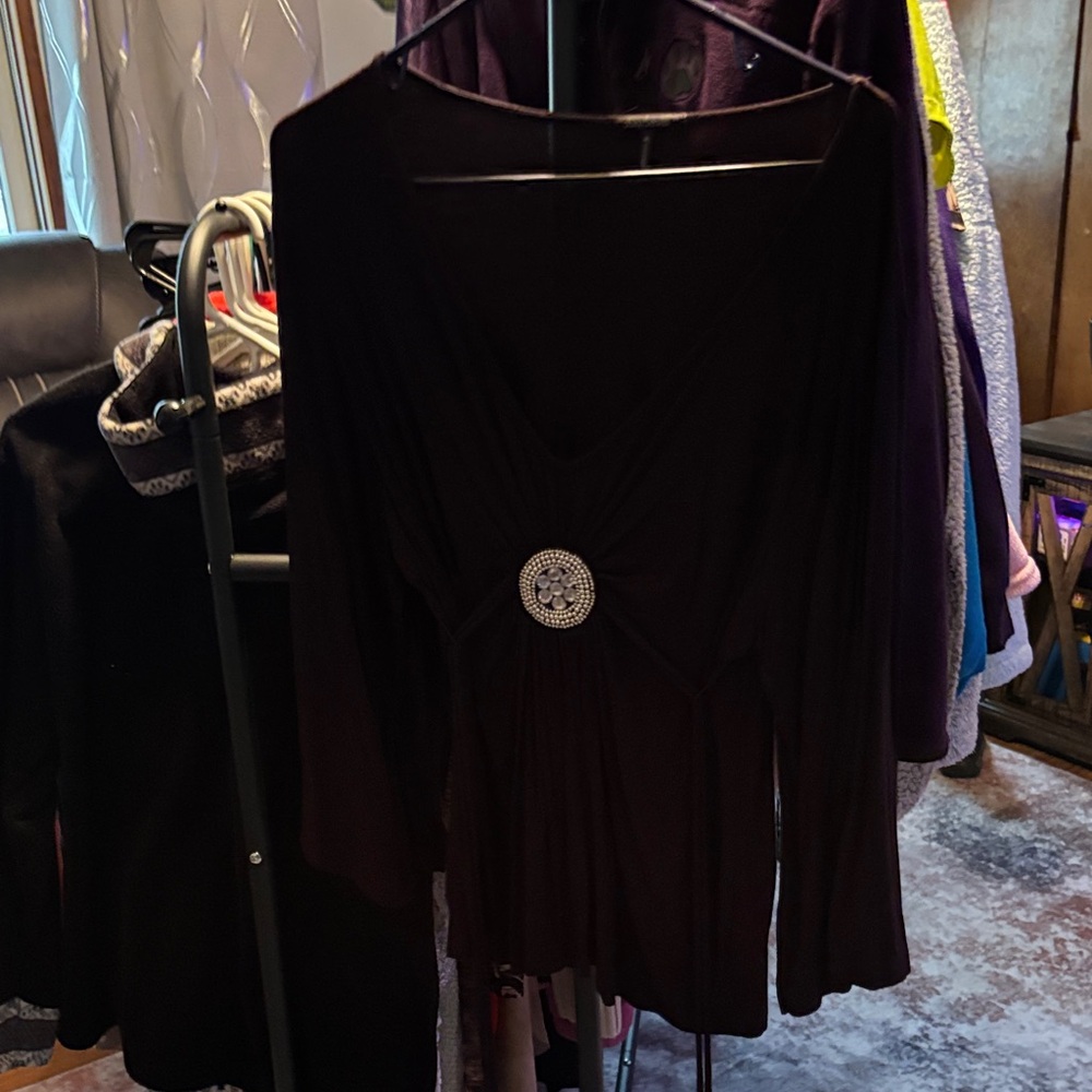 Daisy Fuentes Black Blouse with Silver Accent